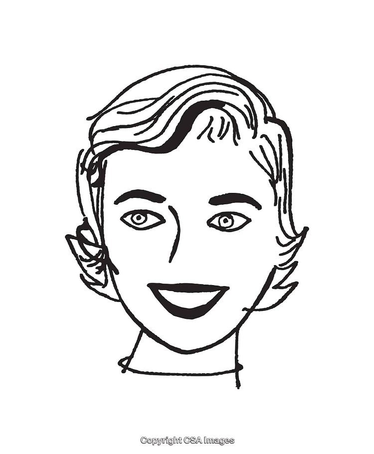 Black And White Line Art Drawing of a Smiling Woman Face