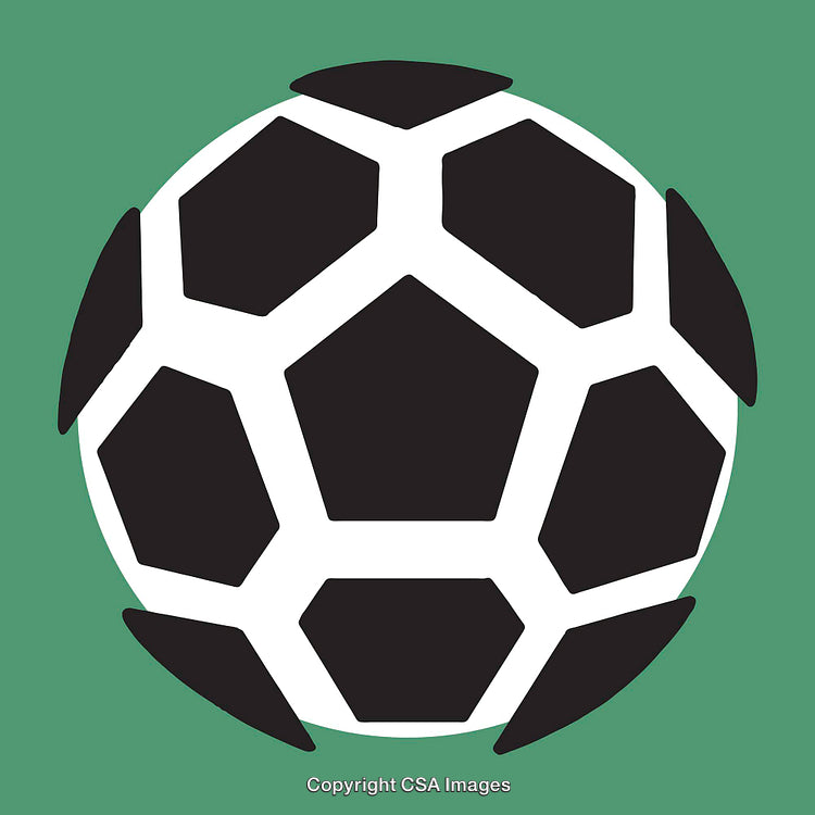 Soccer Ball Illustration with Geometric Patterns and Green Background