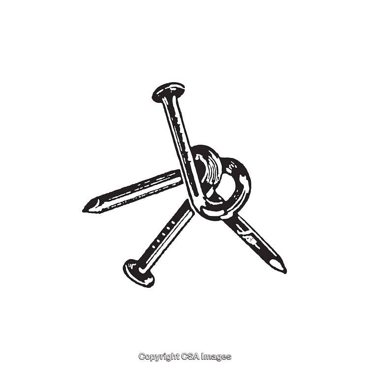 Vintage Style Line Art Illustration of Three Intertwined Nails