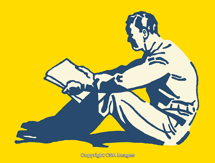Illustrative Line Art of a Seated Individual Reading a Book