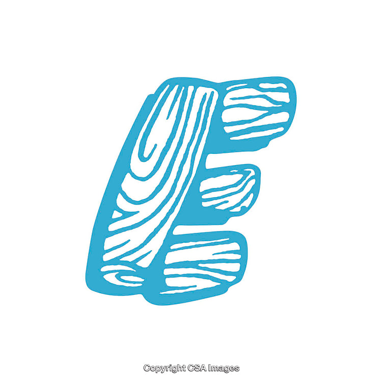 Wood-Inspired Artistic Blue Letter E Design on White Background