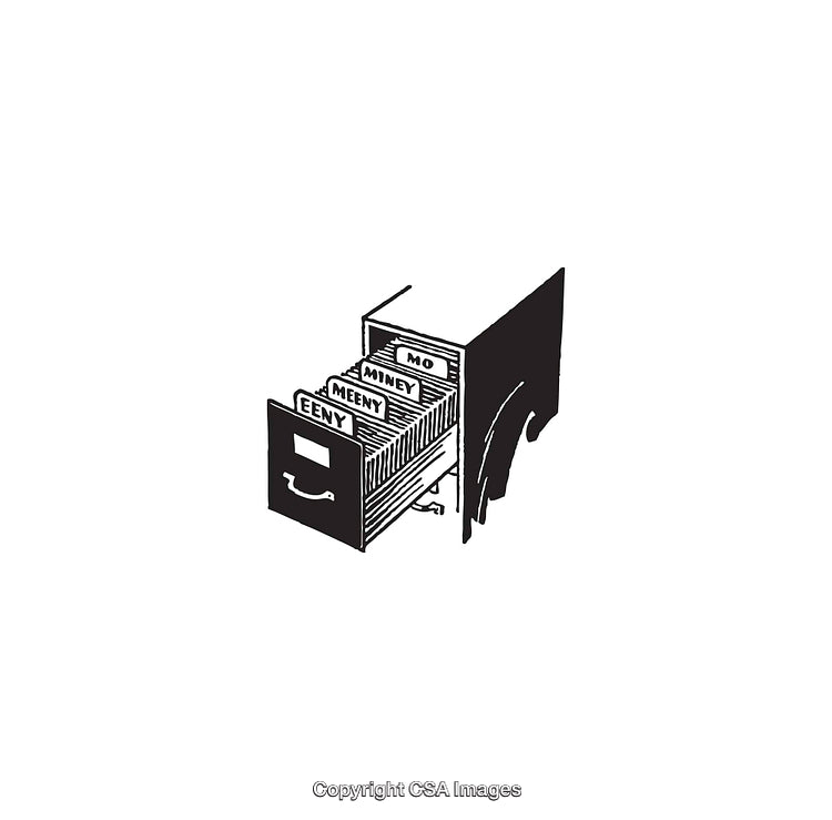 Black And White Illustration of Filing Cabinet With Labels