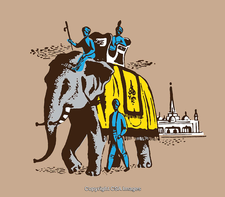 Traditional Elephant Procession Illustrated with Vibrant Colors and Cultural Details
