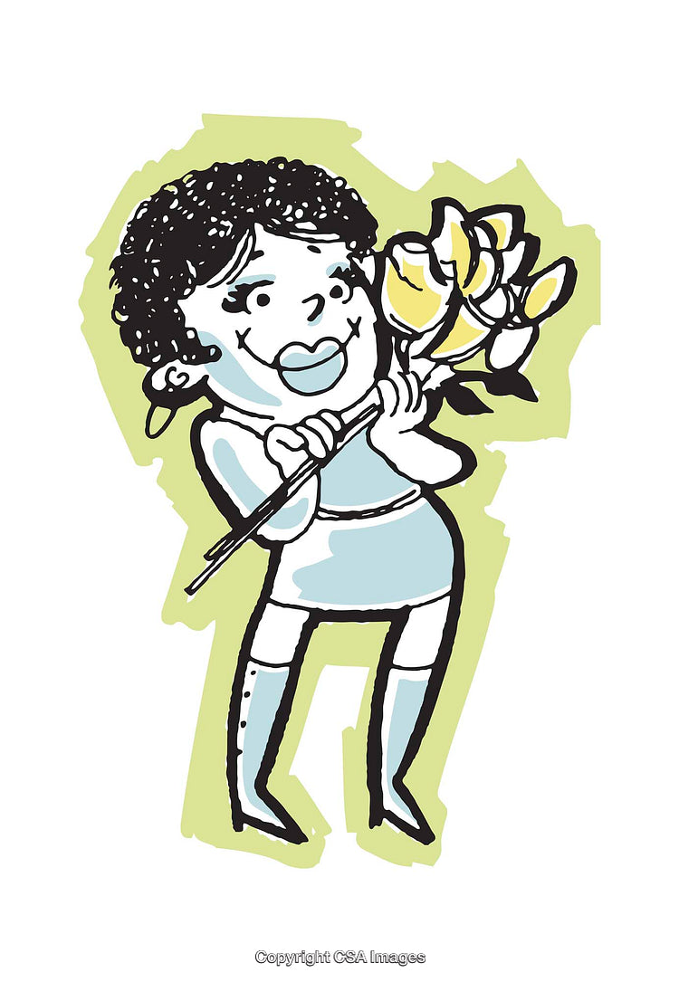 Colorful Illustration of a Character Holding a Flower Bouquet