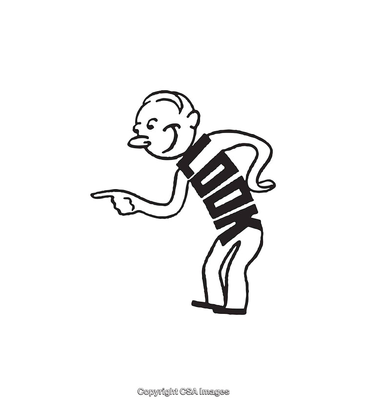Whimsical Line Art Illustration of Pointing Character with Playful Design