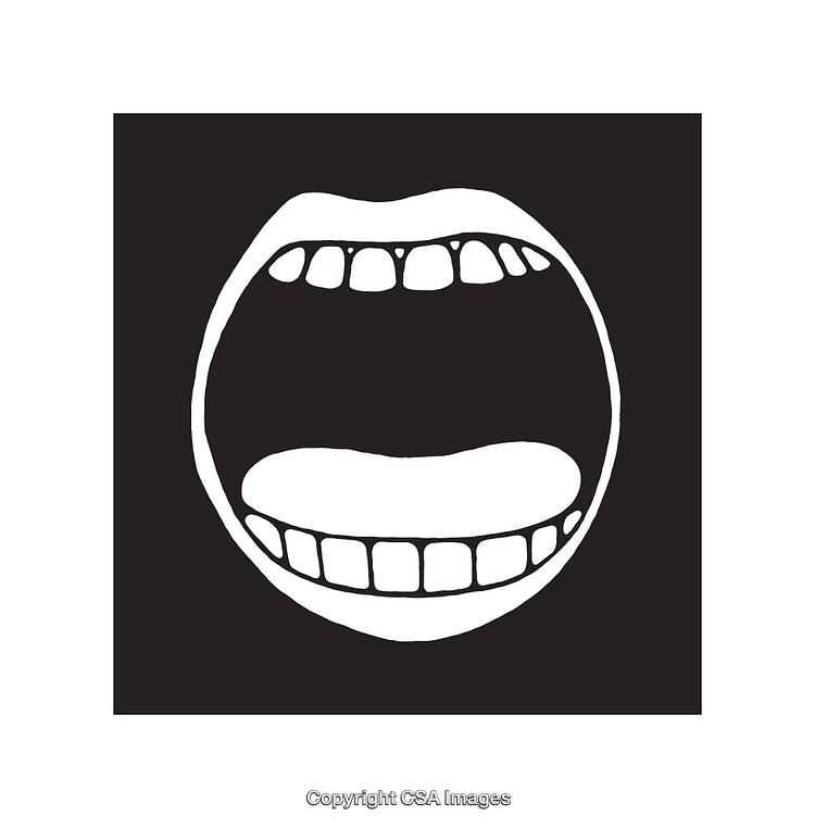 Black and White Line Art Illustration of a Wide Open Mouth