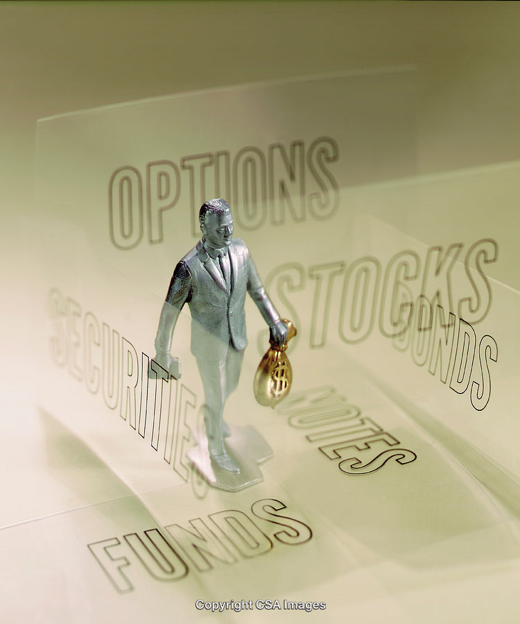 Plastic Toy Figurine Representing Financial Concepts Like Stocks, Options, and Funds