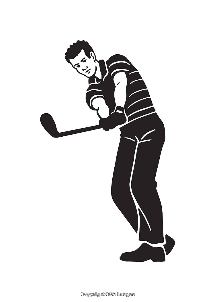 Black and White Illustration of a Golfer in Mid-Swing Outdoors