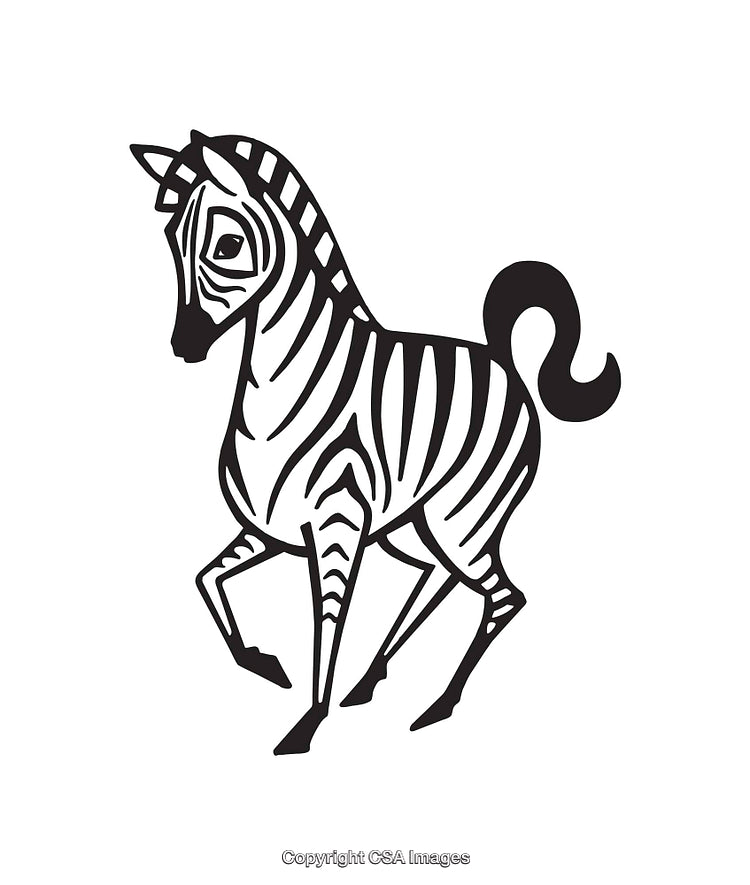 Stylized Line Art Illustration of a Zebra in Black and White