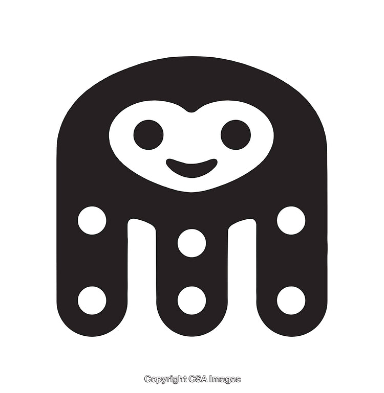 Adorable Black and White Happy Octopus Icon with Playful Design