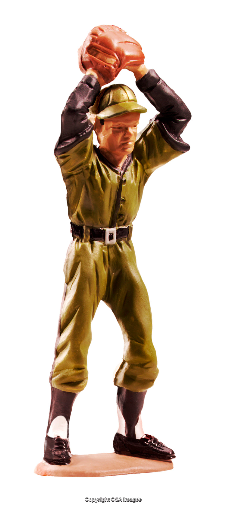 Vintage Plastic Baseball Player Figurine Holding Glove Overhead in Action Pose