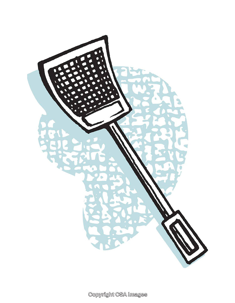 Illustration of Fly Swatter With Textured Background and Black-and-White Design