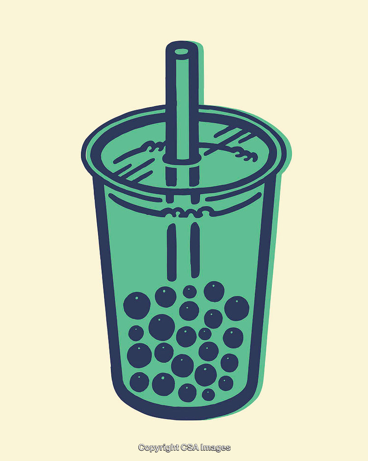 Colorful Line Art Illustration of Bubble Tea in a Tumbler