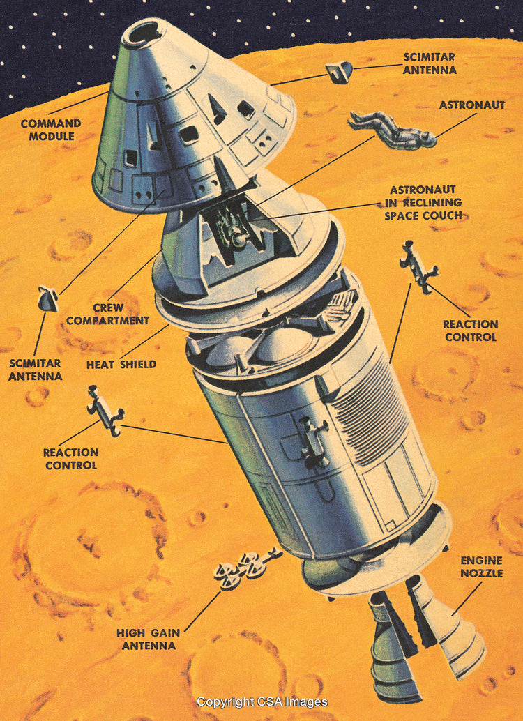 Diagram of a Lunar Exploration Spacecraft with Astronaut and Design Details