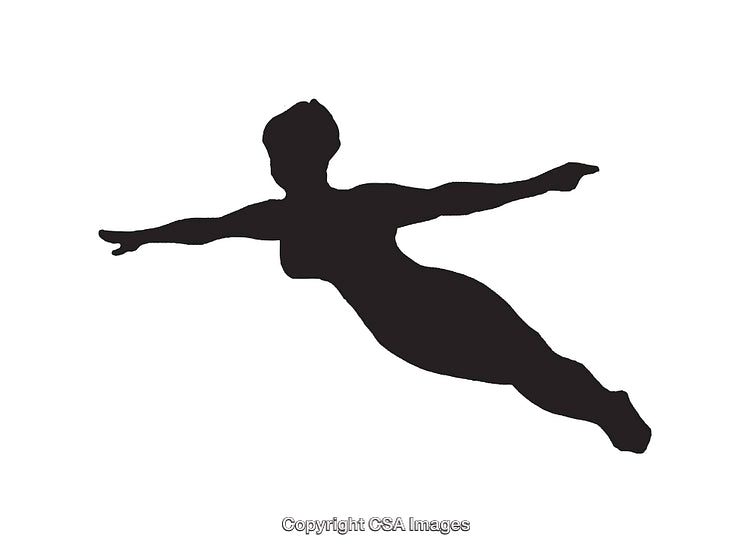 Silhouette of a Person in a Dynamic Flying Pose on White