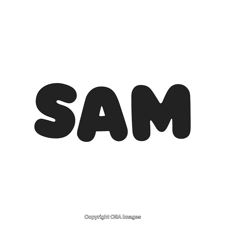 Black Bold Text Displaying the Name 'Sam' in a Cartoon Font