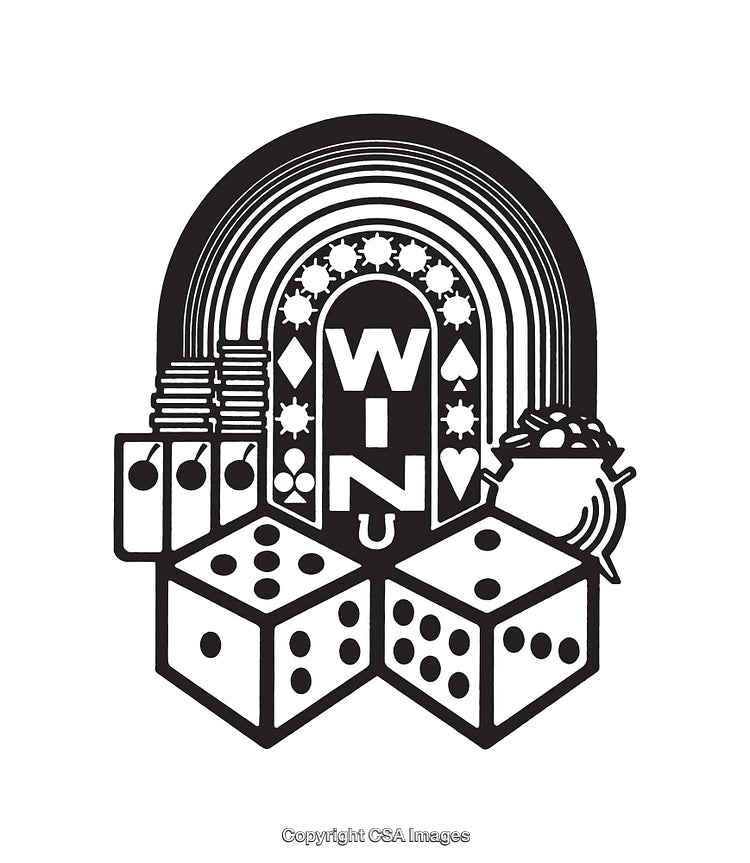 Black and White Line Art Illustration of Casino and Luck Symbols