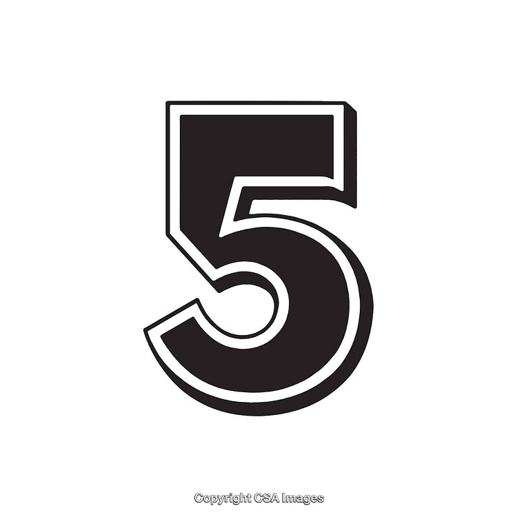 Bold Black and White Typography Number 5 Artwork on White Background
