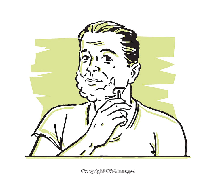 Retro-Style Illustration of a Man Shaving With Foam and Razor