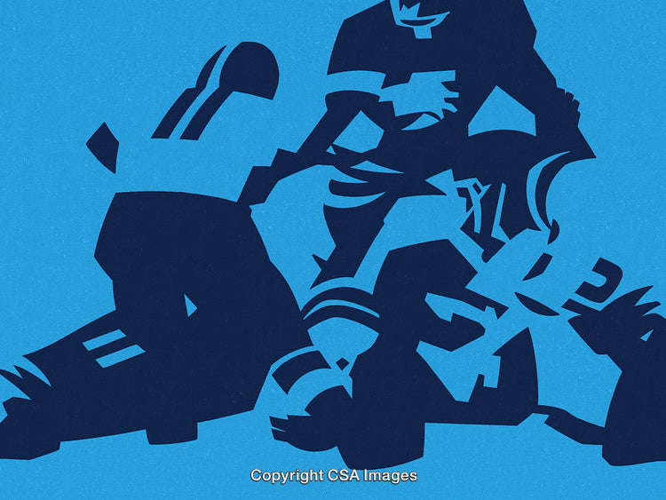 Abstract Silhouette of Athletes Engaged in Dynamic Action on Blue Background