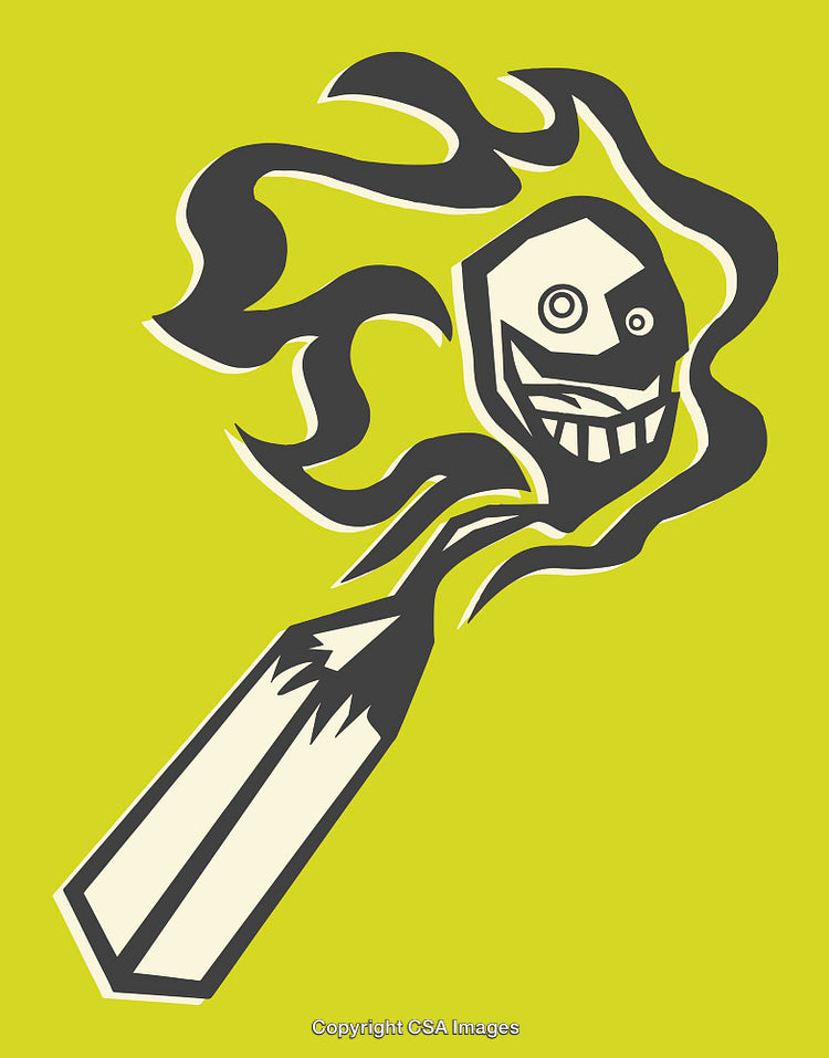 Creative Illustration of a Flaming Matchstick with a Cartoon Face