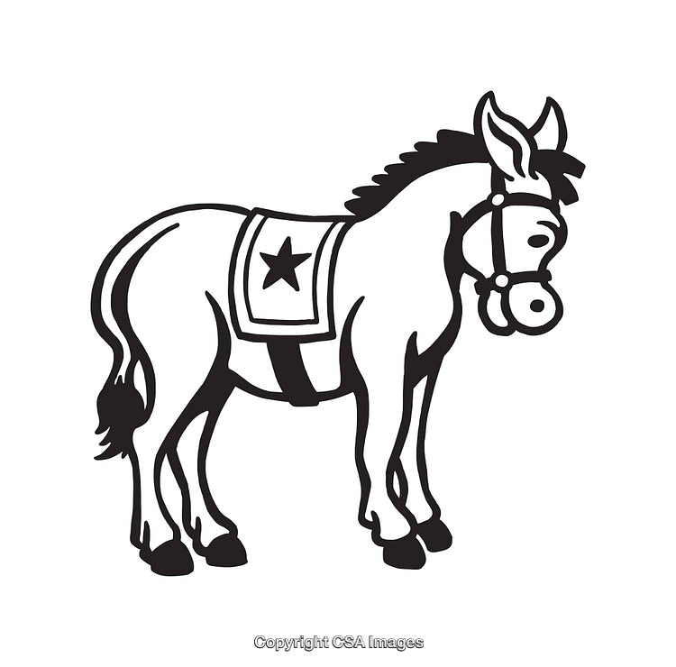 Black and White Line Art of a Decorative Donkey Illustration