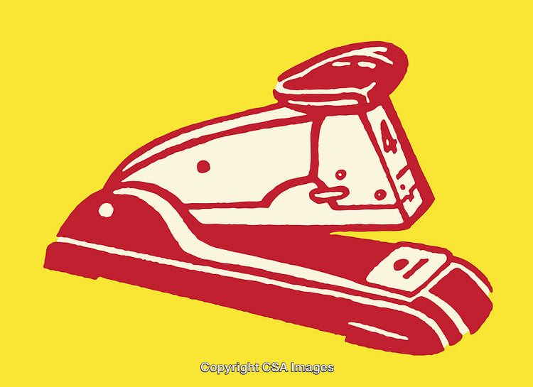 Bold Red Stapler Illustration on Vibrant Yellow Background
