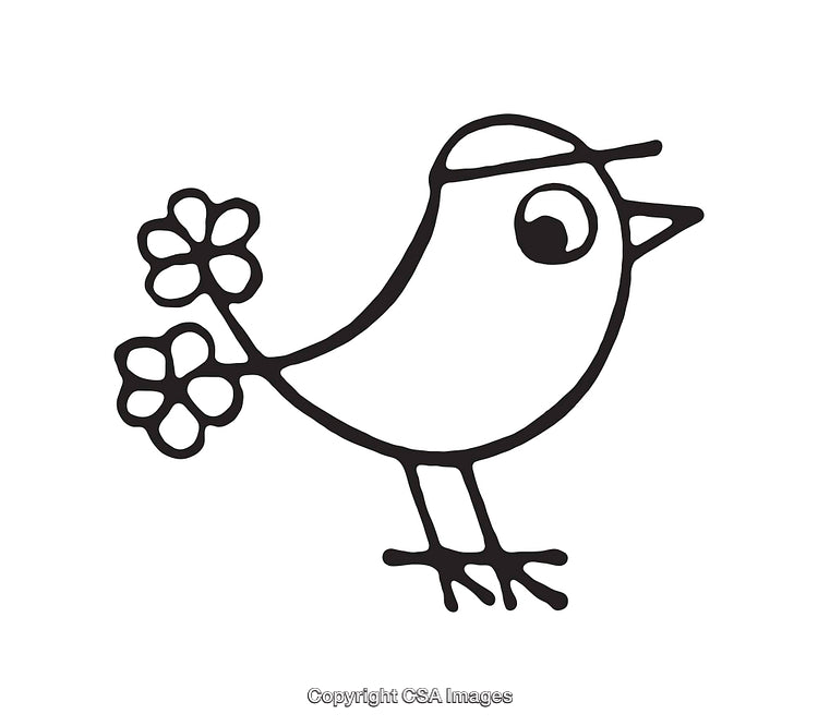 Cute Line Art Illustration of a Bird Carrying Flowers