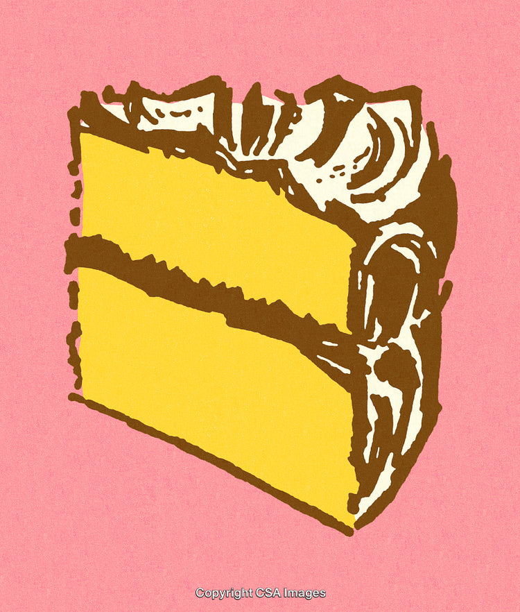 Illustration of a Yellow Cake Slice on a Pink Background