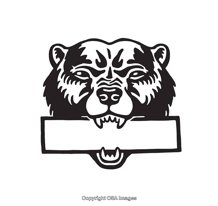 Detailed Line Art Illustration of Bear Holding Blank Sign