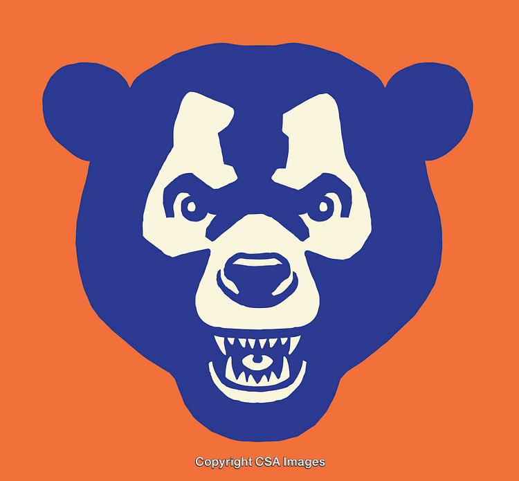 Blue Bear Illustration on Orange Background with Fierce Expression