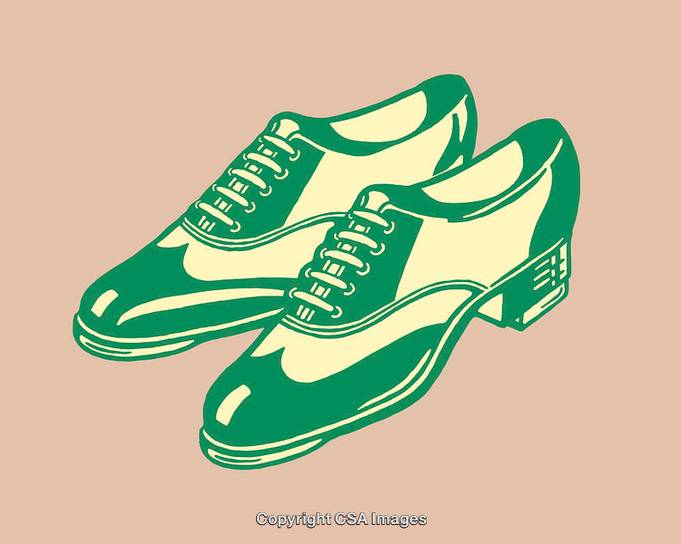 Vintage-Inspired Green and Beige Two-Tone Oxfords Illustration in Line Art