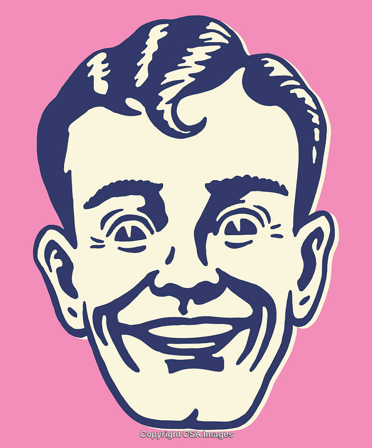 Retro Illustration of Smiling Face in Bold Line Art Style