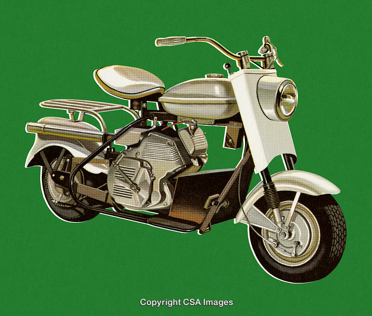 Vintage Scooter With Classic Design on a Green Background Illustration