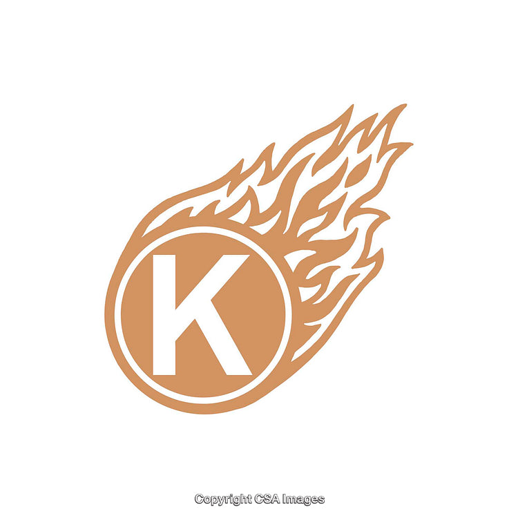 Flaming Circle With Letter K in Minimalist Style Icon Design