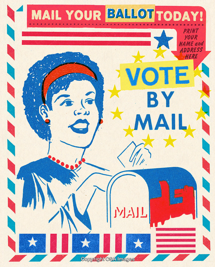 Retro Style Illustration Promoting Voting by Mail in Patriotic Colors