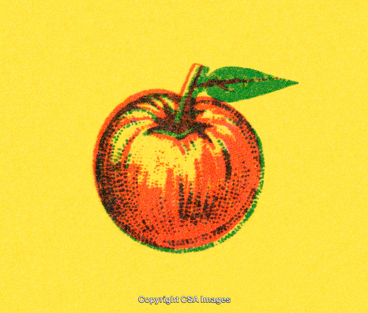 Retro Illustration of a Vibrant Apple on a Bright Yellow Background