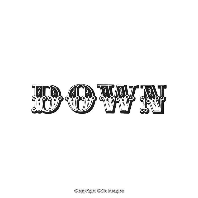 Vintage Typography Design Featuring Decorative Word 'Down' on White Background