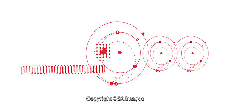Illustration of Abstract Red Themed Scientific Diagrams and Connections