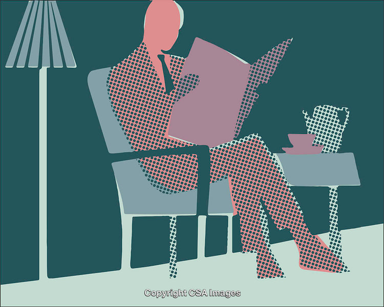 Abstract Illustration of Person Reading a Newspaper in Relaxing Atmosphere