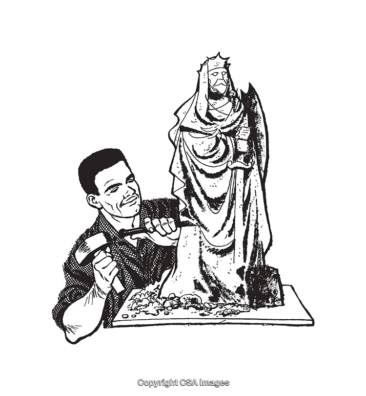 Illustration of an Artisan Sculpting a Religious Statue