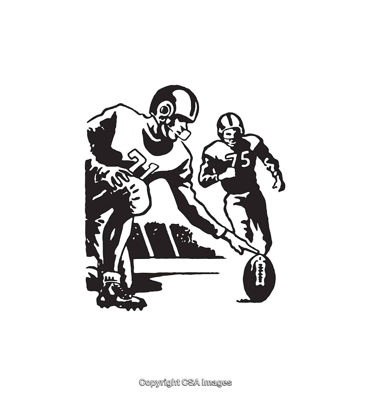 Vintage Line Art Illustration of Football Players During a Game Moment