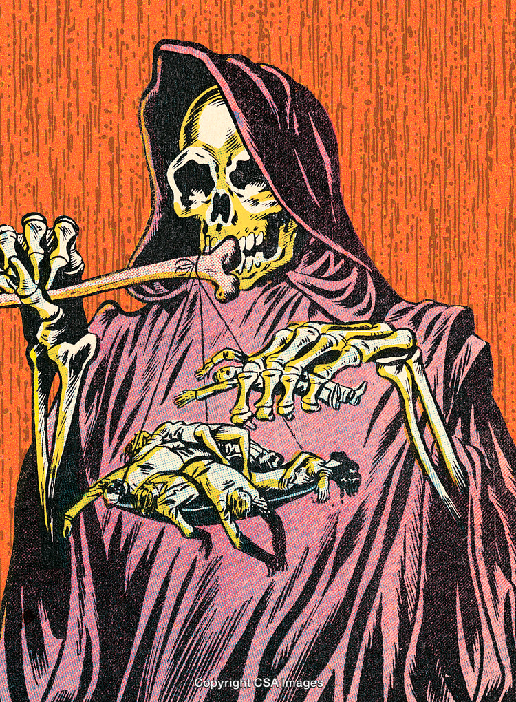 Hooded Skeleton Captures Figures in Dramatic Comic Illustration