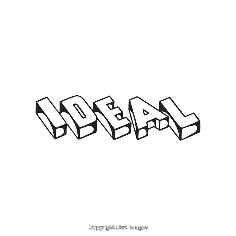 Bold 3D Typography Design of 'IDEAL' in Monochrome Style