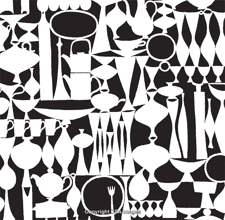 Abstract Black and White Pattern of Decorative Silhouettes and Shapes
