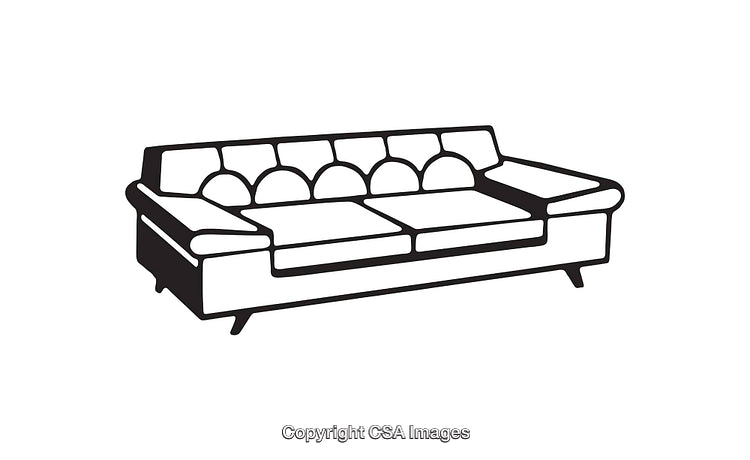 Black and White Line Art Drawing of a Contemporary Sofa