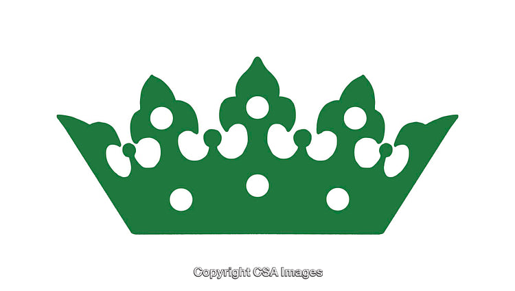 Green Crown Symbol with Ornamental Design and Circular Accents