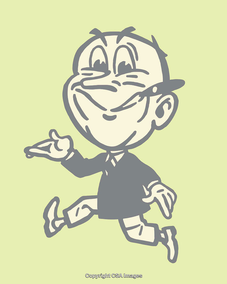Retro Cartoon Character Illustration Featuring Cheerful Happy Person Walking