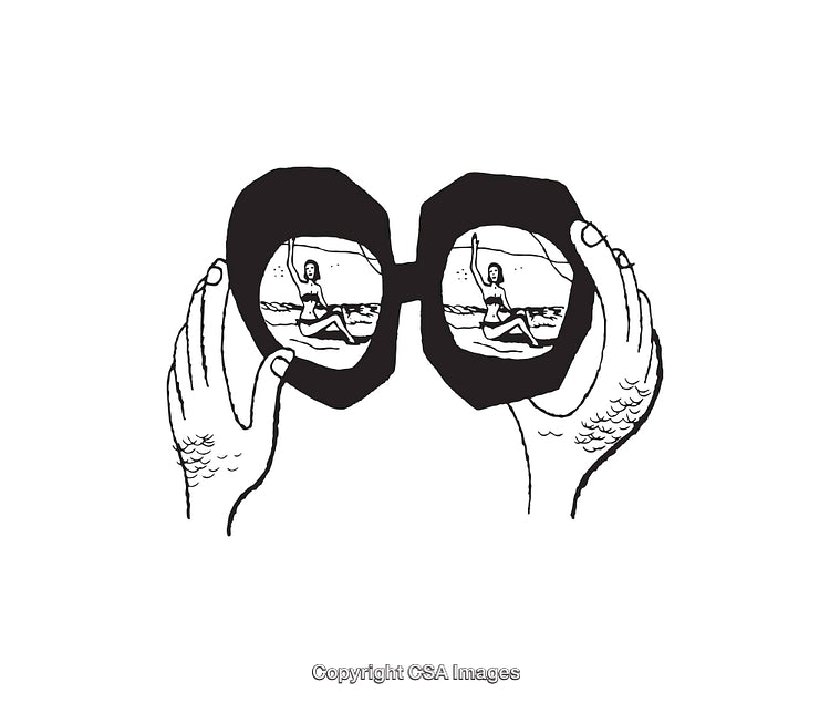 Black and White Line Art of Binoculars and Seaside View