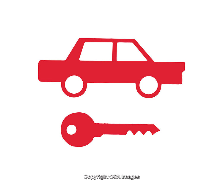 Red Car and Key Icons on a White Background